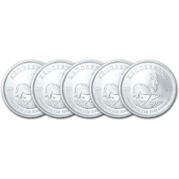 2025 South Africa Silver Krugerrand 1 oz 1 Rand - BU Five 5 Coins
