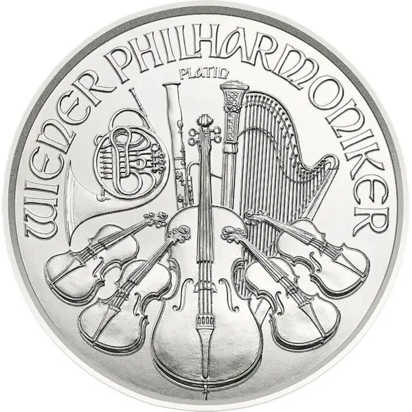 2025 Austria Platinum Philharmonic 1 oz 100 Euro 1 Roll 10 BU Coins in Mint Tube