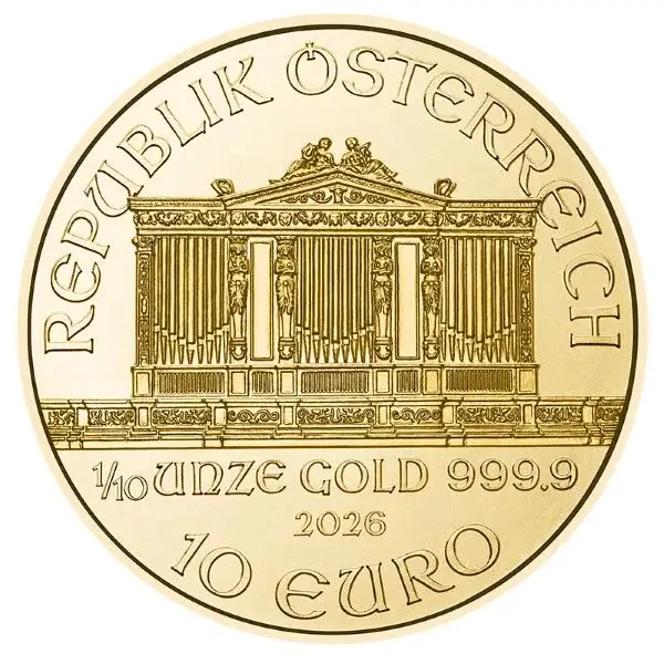 2026 Austria Gold Philharmonic 1/10 oz 10 Euro - BU