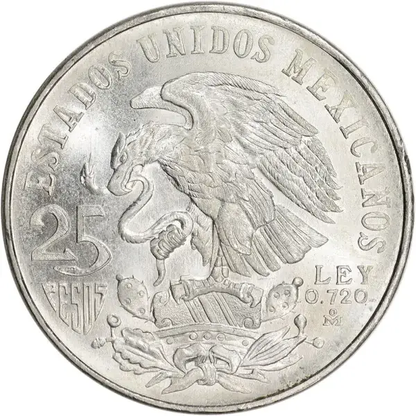 1968 25 Peso Mexican Olympic Silver Coin - Avg Circ