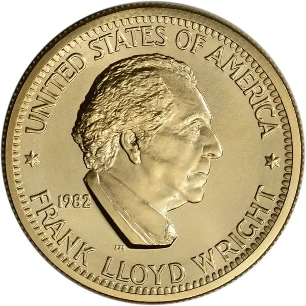 1982 US Gold 1/2 oz American Arts Commemorative Medal - Frank Lloyd Wright BU