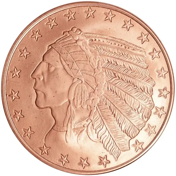 1 oz. Highland Mint Copper Round .999 Fine - Incuse Indian