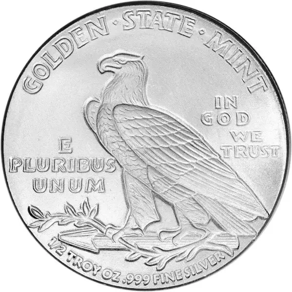1/2 oz Golden State Mint Silver Round Incuse Indian .999 Fine