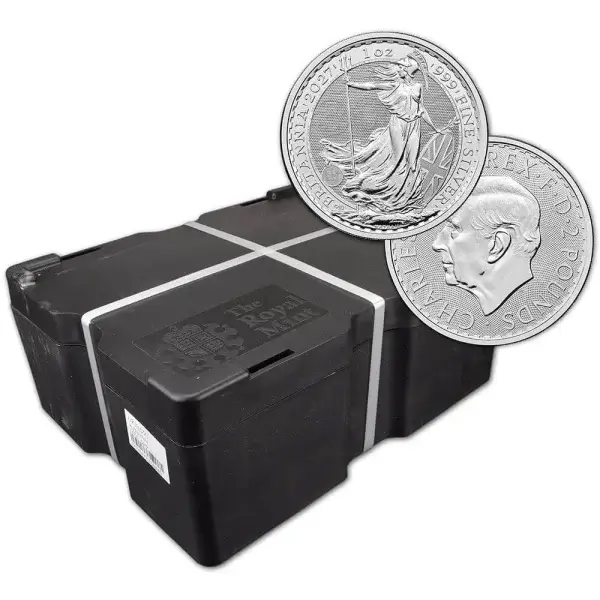 2027 Great Britain Silver Britannia £2 1 oz BU Sealed 500 Coin Box