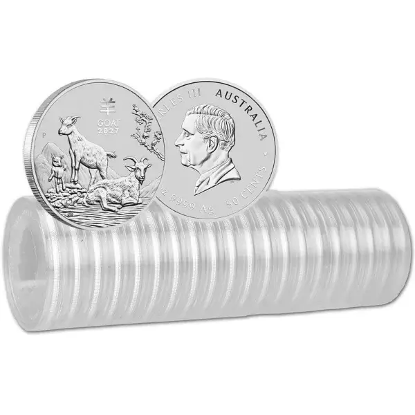 2027 P Australia Silver Lunar Year of the Goat 1/2 oz 50C - 1 Roll 20 BU Coins