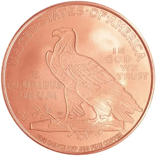 5 oz. Highland Mint Copper Round .999 Fine - Incuse Indian