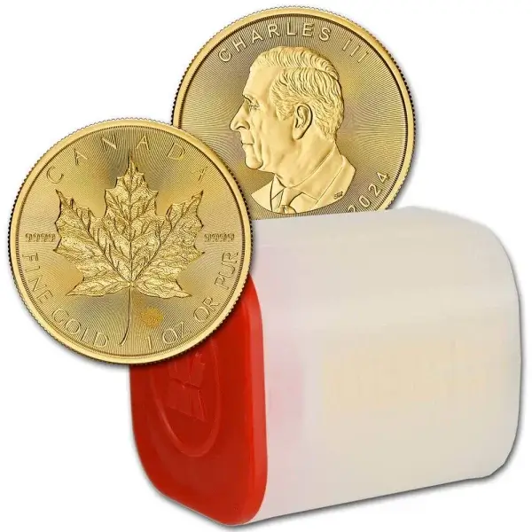 2024 Canada Gold Maple Leaf 1 oz $50 - BU - 1 Roll Ten 10 Coins in Mint Tube