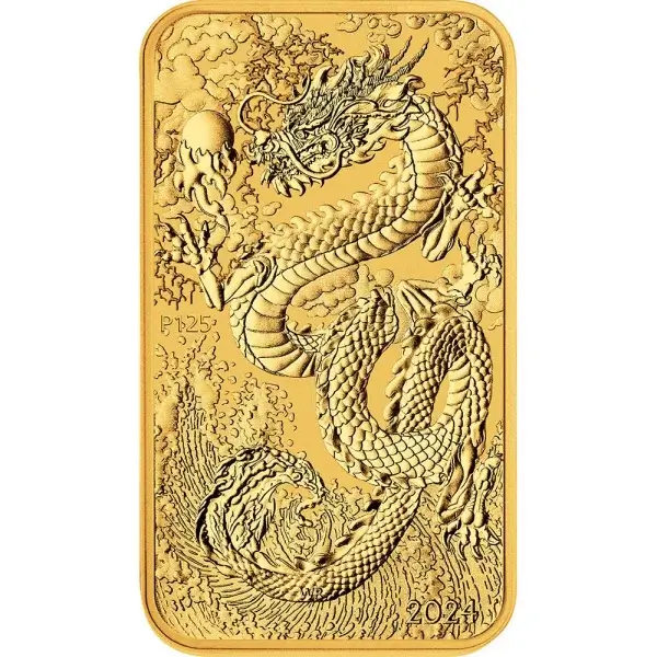 2024 P Australia Gold Dragon Rectangle Coin Bar 1 oz $100 - BU