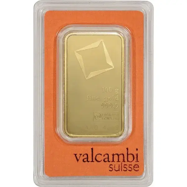 100 gram Gold Bar - Valcambi Suisse - 999.9 Fine in Sealed Assay
