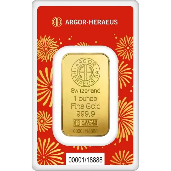 1 oz Gold Bar Argor Heraeus - 2025 Lunar Year of the Snake 999.9 Fine in Assay