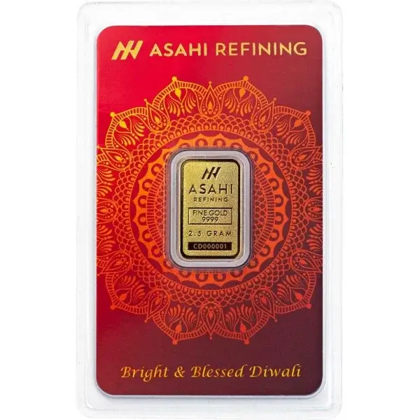 2.5 gram Gold Bar Asahi Refining Diwali .9999 Fine in Sealed Assay