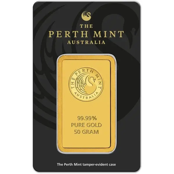 50 gram Gold Bar - Perth Mint - 99.99 Fine in Assay