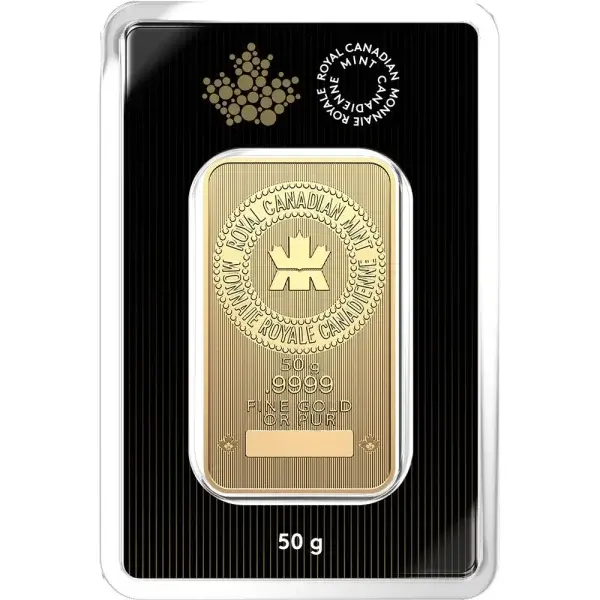50 gram Gold Bar - Royal Canadian Mint (RCM) - .9999 Fine in Assay