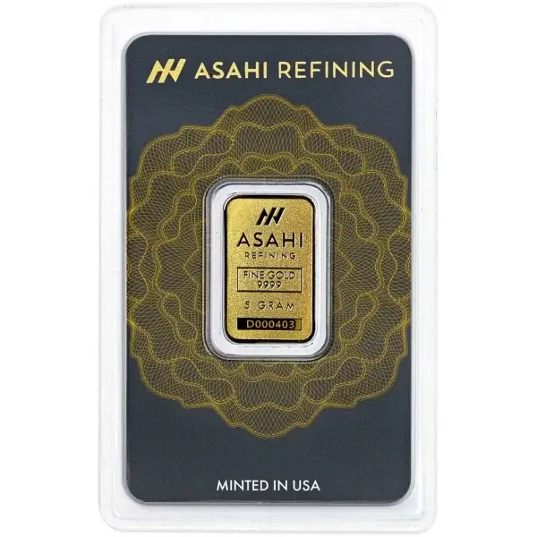 5 gram Gold Bar Asahi Refining .9999 Fine in Sealed Assay