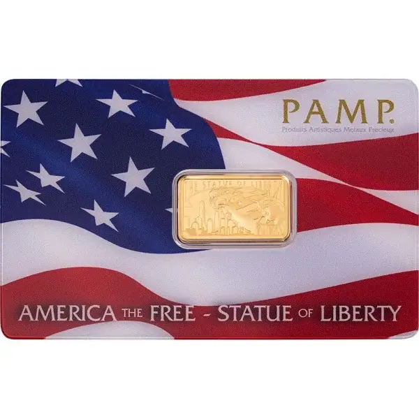5 gram Gold Bar PAMP America the Free Statue of Liberty 999.9 Fine in Assay