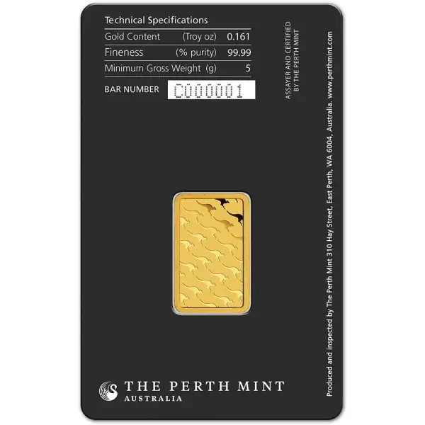 5 gram Gold Bar - Perth Mint - 99.99 Fine in Assay