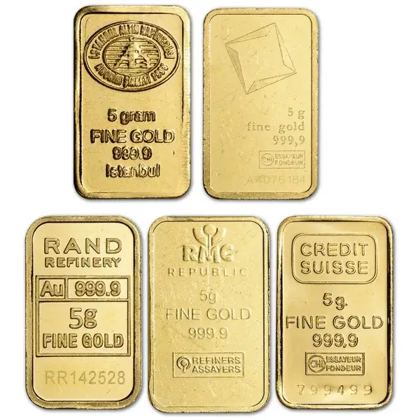 5 gram Gold Bar - Random Brand - Secondary Market - 999.9 Fine