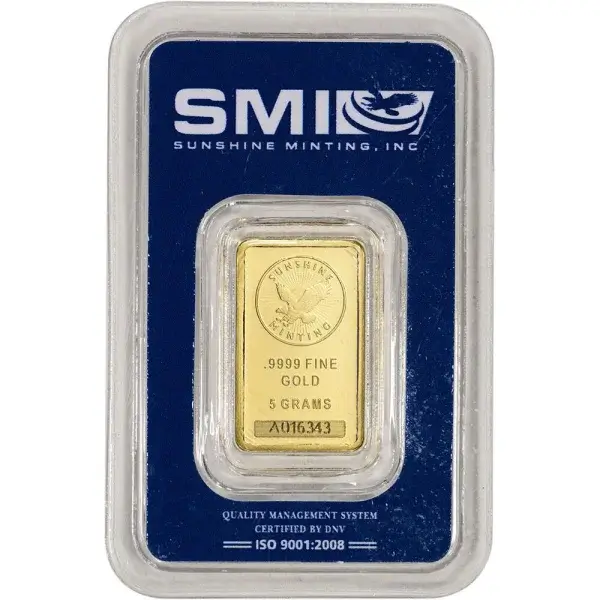 5 gram Gold Bar - Sunshine Minting - .9999 Fine in Sealed Assay