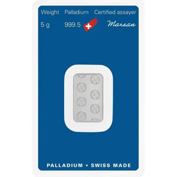 5 gram Palladium Bar - Argor Heraeus - 999.5 Fine in Assay