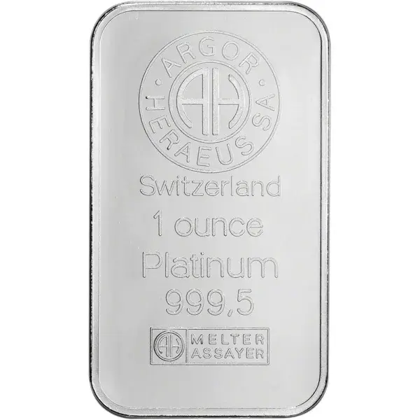1 oz. Platinum Bar - Argor Heraeus - 999.5 Fine in Assay