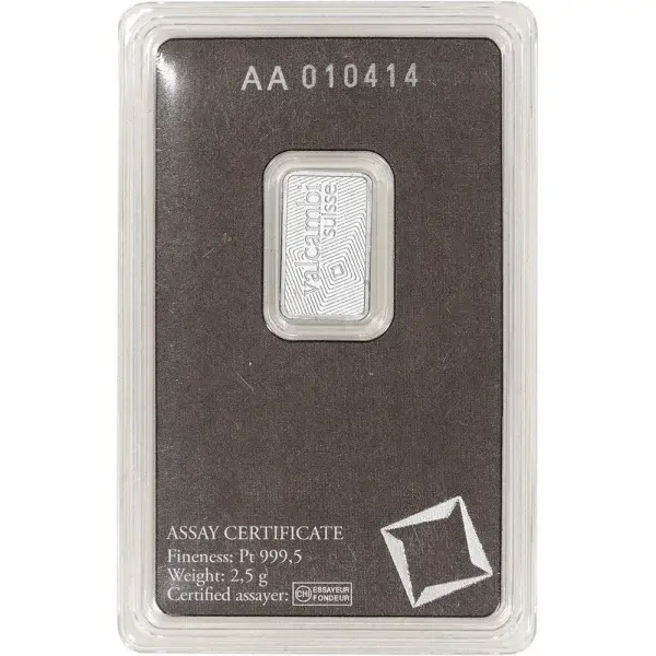 2.5 gram Platinum Bar - Valcambi Suisse - 999.5 Fine in Sealed Assay