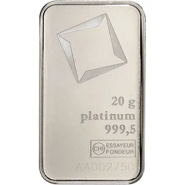 20 gram Platinum Bar - Valcambi Suisse - 999.5 Fine in Sealed Assay