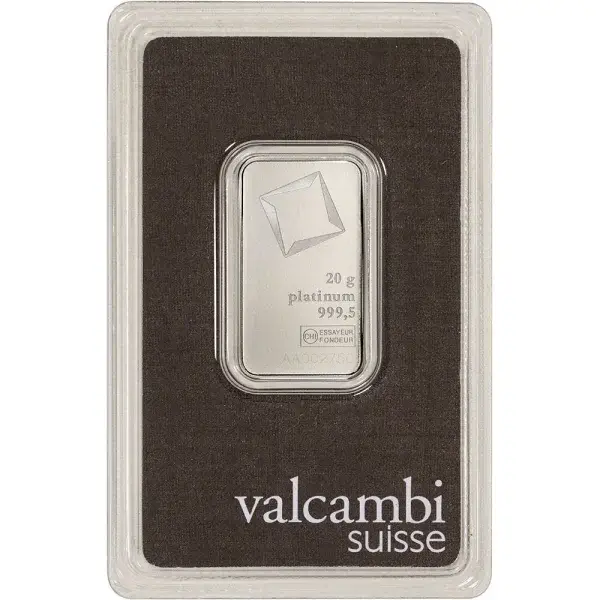 20 gram Platinum Bar - Valcambi Suisse - 999.5 Fine in Sealed Assay