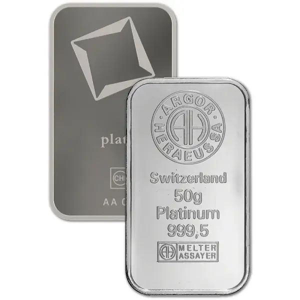 50 gram Platinum Bar - Random Brand - Secondary Market - 999.5 Fine