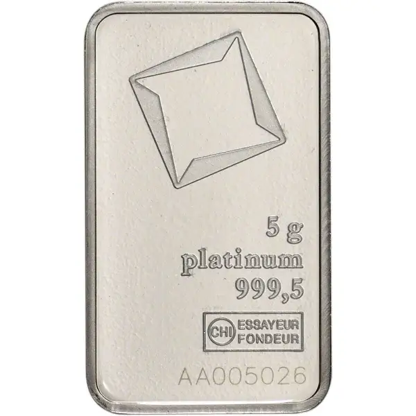 5 gram Platinum Bar - Valcambi Suisse - 999.5 Fine in Sealed Assay
