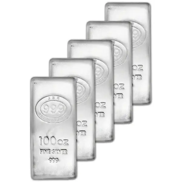 100 oz. Silver Bar JBR Recovery Ltd - 999 Fine Poured Master Box of 5