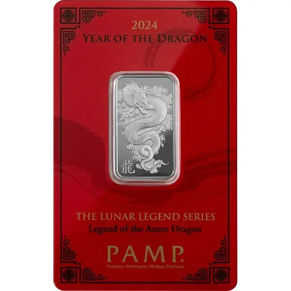 10 gram Silver Bar - PAMP Suisse - Lunar Legends Azure Dragon .999 Fine in Assay