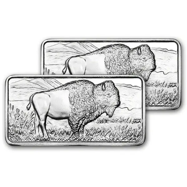 TWO (2) 10 oz. Highland Mint Silver Bar - Buffalo Design .999 Fine