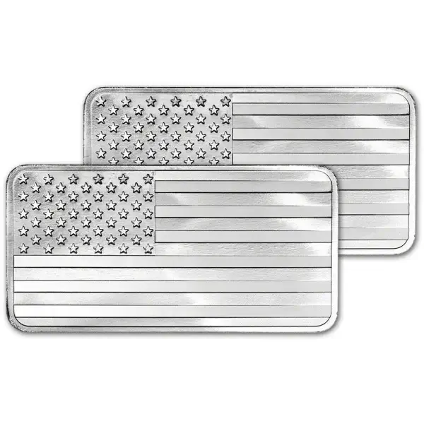 TWO (2) 10 oz. Highland Mint Silver Bar - Flag Design - .999 Fine