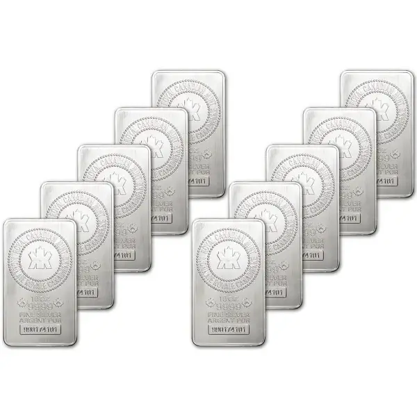 TEN (10) 10 oz. RCM Silver Bar - Royal Canadian Mint .9999 Fine
