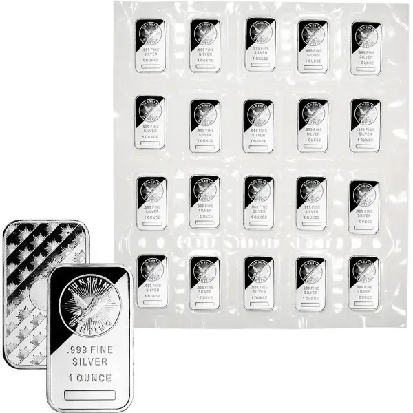 TWENTY (20) 1 oz Silver Bar Sunshine Minting .999 Fine 20 Bars in Sealed Sheet