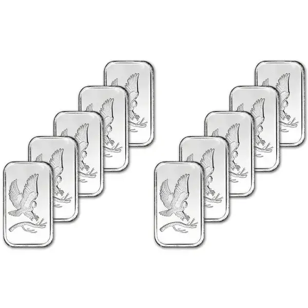 TEN 1 oz. SilverTowne Silver Bar - Bald Eagle Design - 999 Fine