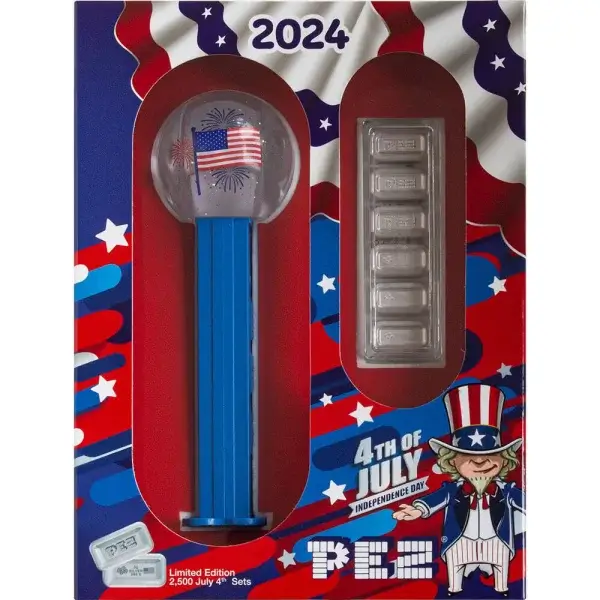 30 gram PAMP Suisse 4th of July PEZ Dispenser & Silver Wafers 9999 Fine in Box