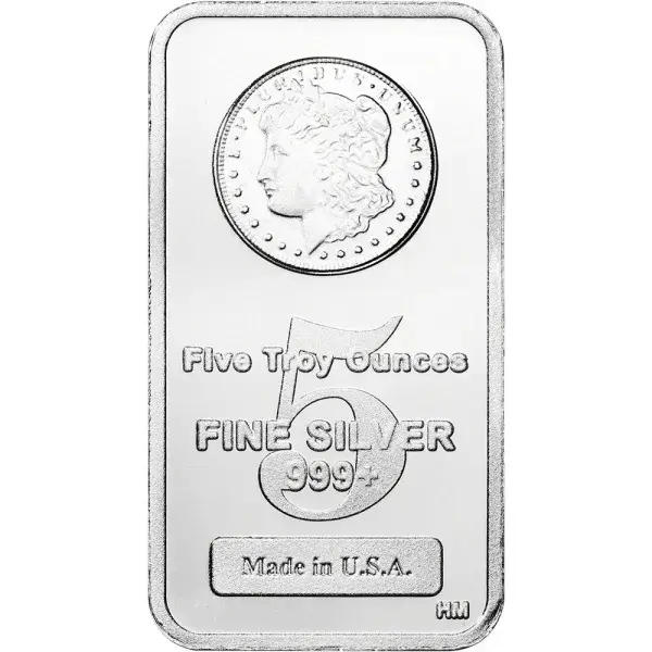 FIVE (5) 5 oz. Highland Mint Silver Bar - Morgan Dollar Design .999+ Fine