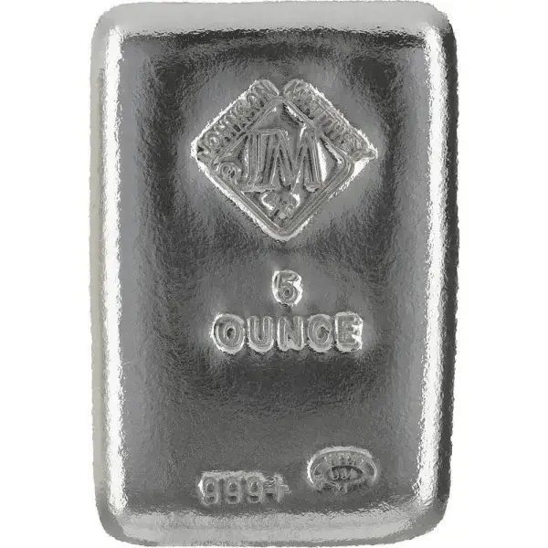5 oz Silver Bar - Johnson Matthey Poured New .999+ Fine