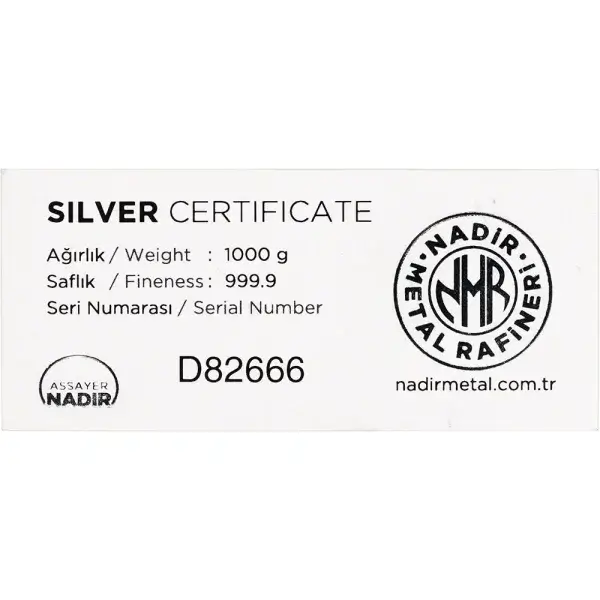 Kilo (32.15 oz.) Nadir Metal Rafineri Refinery Silver Bar - 999.9 Fine