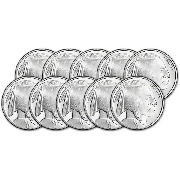 TEN (10) 1 oz. Golden State Mint Silver Round Buffalo Design .999 Fine
