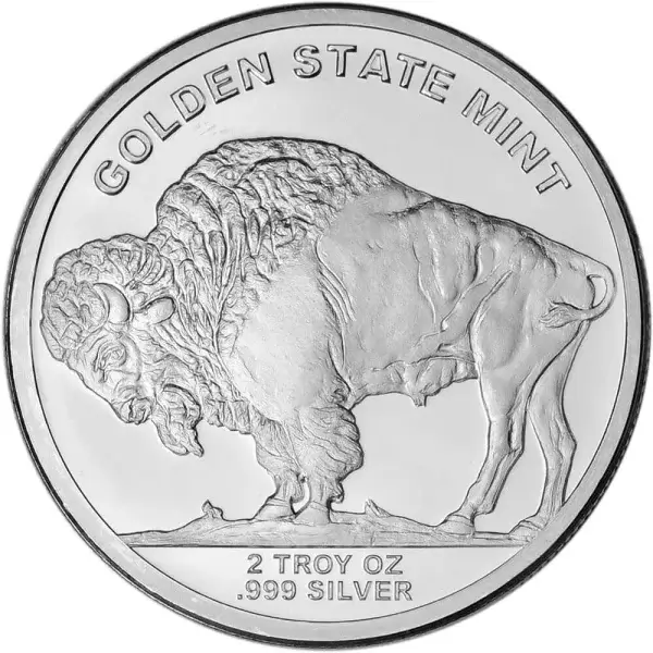 2 oz Golden State Mint Silver Round Buffalo Design .999 Fine