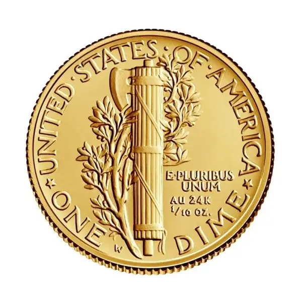 2016 W US Gold Mercury Dime Centennial 1/10 oz in OGP