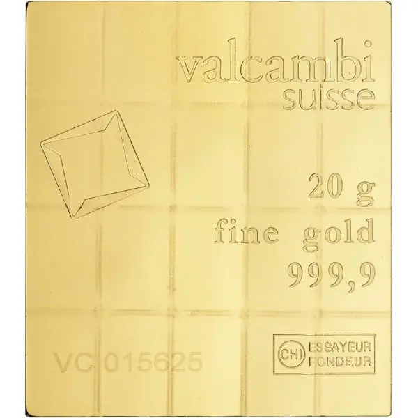 Valcambi Suisse 20x1 Gram Gold CombiBar (0.64 oz) with Assay Card