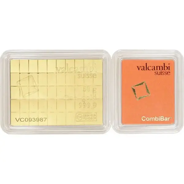 Valcambi 50x1 Gram Gold CombiBar (1.6075 oz) with Assay Card