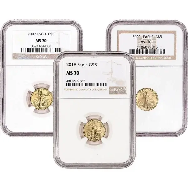 American Gold Eagle 1/10 oz $5 - NGC MS70 Random Date and Label