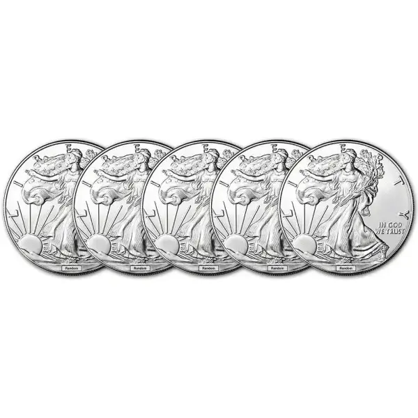 Random Date American Silver Eagle (1 oz) $1 - BU - Five 5 Coins