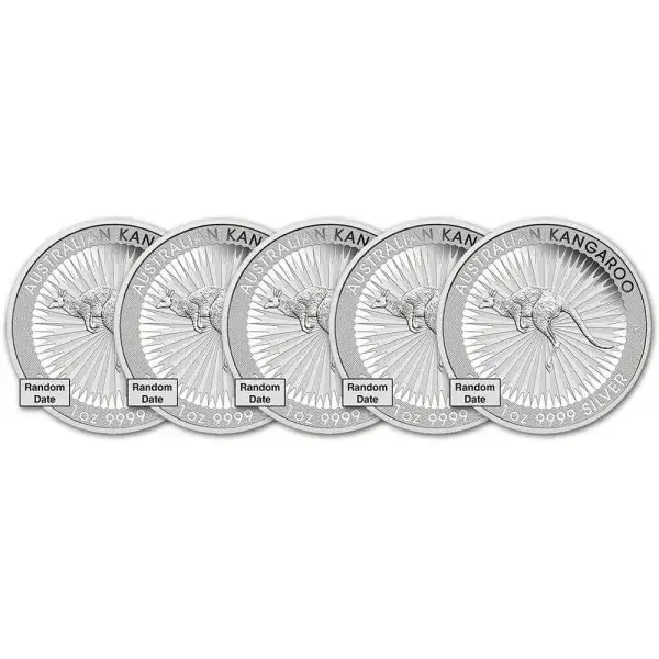 Australia Silver Kangaroo 1 oz $1 BU - Five 5 Coins Random Date
