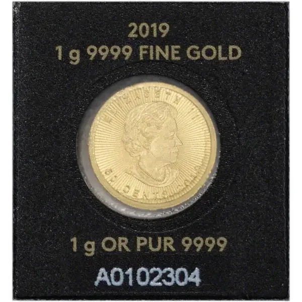 1 gram Canada Gold Maple Leaf 50C from Gold Maplegram25™ 9999 Fine Random Date