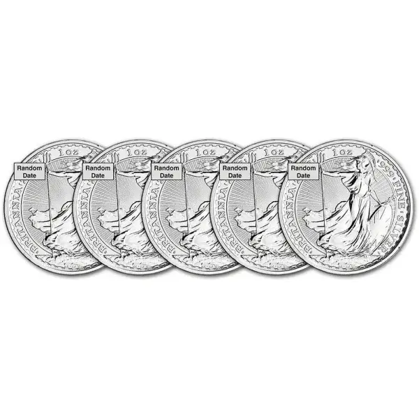 Great Britain Silver Britannia £2 - 1 oz - BU - Five 5 Coins - Random Date